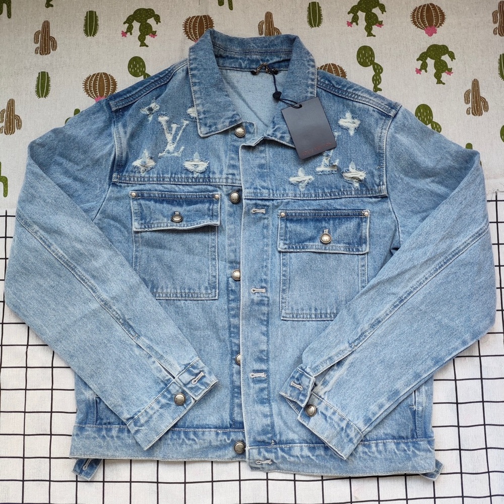 Louis Vuitton Light Blue Distressed Denim Trucker Jacket